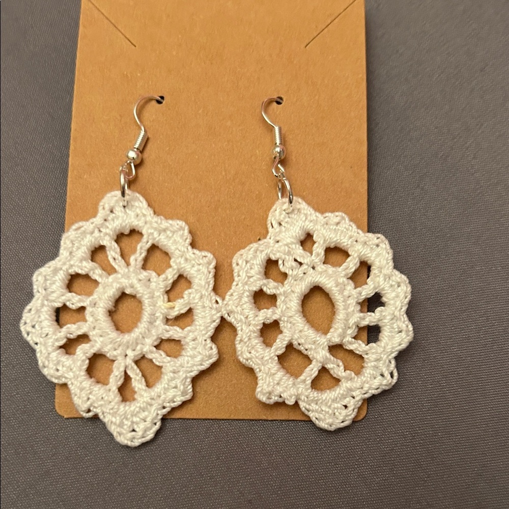 Homemade crocheted dangly earrings